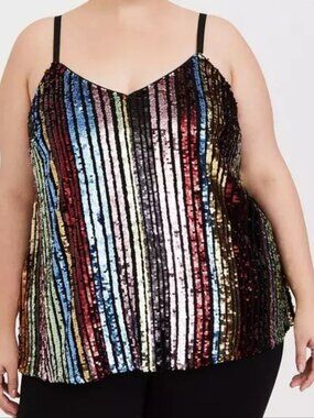 Torrid Sophie Sequin Swing Cami Plus Size 3 Rainbow Vneck Party Romance